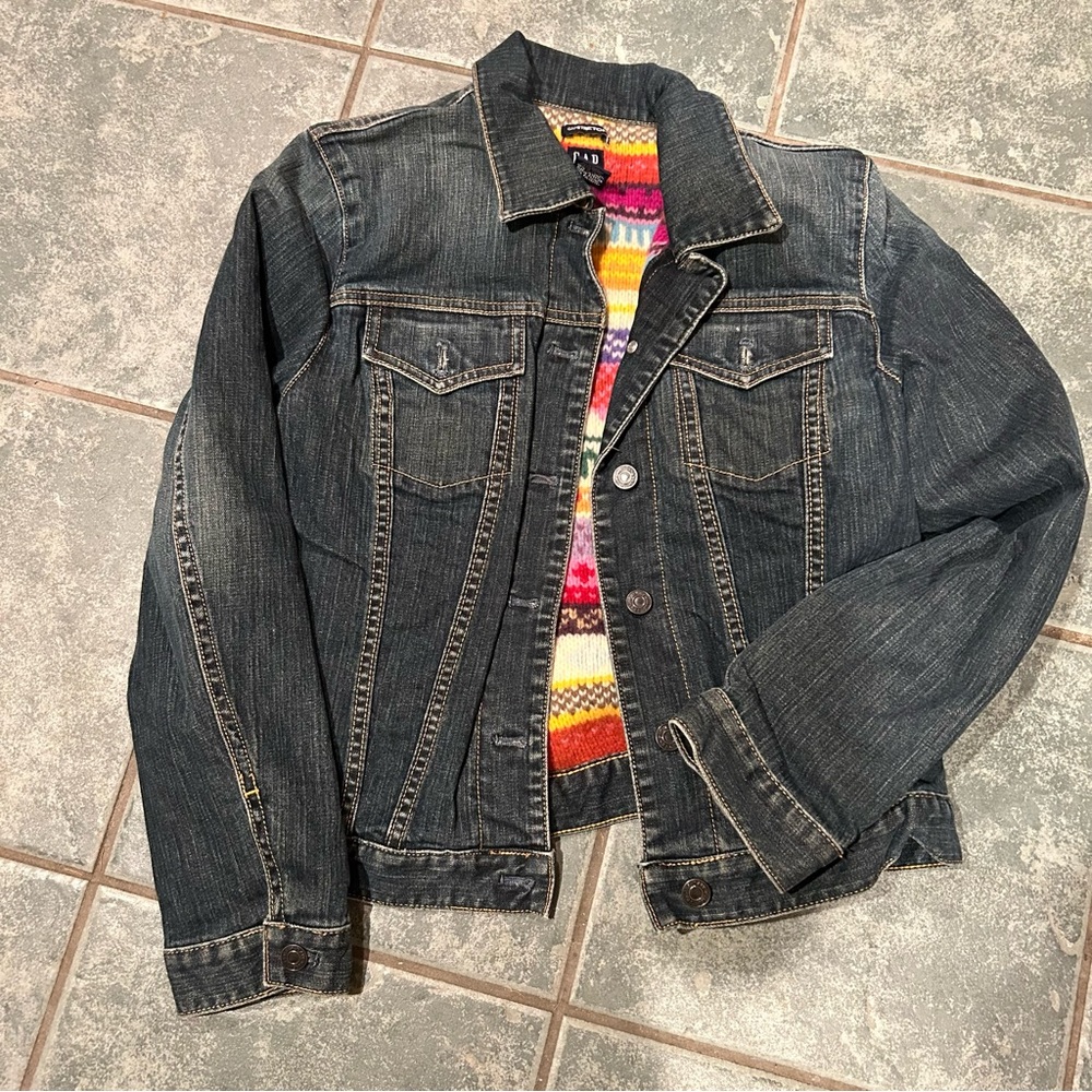 GAP Fair Isle sweater lined denim jacket
